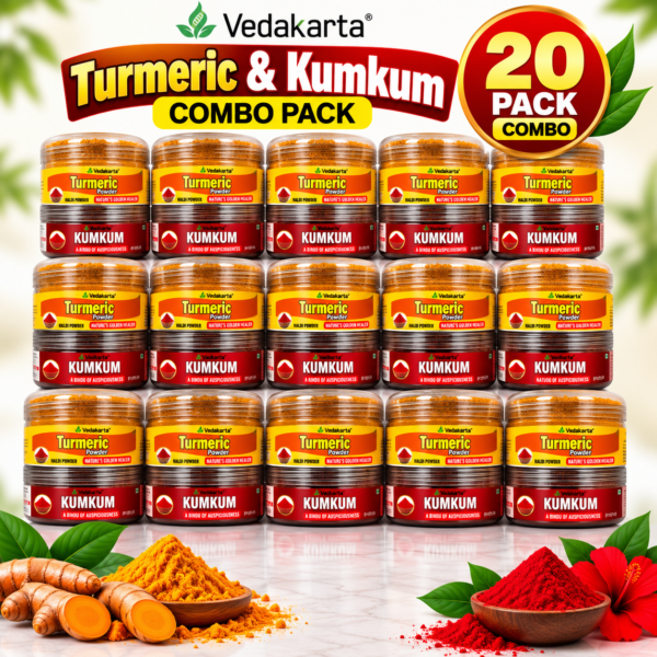 Vedakarta Turmeric & Kumkum Powder 5 g each |Haldi Powder Natural Golden Turmeric Powder with Kumkum Powder No Added Flavours and Colours - 20 Nos